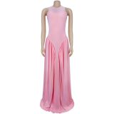 Women Elegant Round Neck Sleeveless Dress