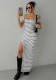 Women summer off-shoulder striped white Strapless dress
