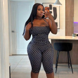 Women Spring Summer Polka Dot Sleeveless Halter Neck Cropped Jumpsuit