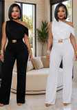 Women Elegant Slash Shoulder Belt Jumpsuit