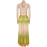 Women Summer Casual Print V-Neck Backless Dress