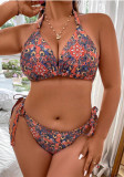 Plus Size Women Summer Sexy Floral Adjustable Tie-Up Two-Piece Swimwear