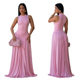 Women Elegant Round Neck Sleeveless Dress