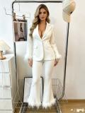 Women pink feather blazer and pant two-piece set