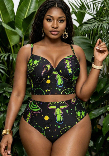 Plus Size Women Printed Sexy Bikini Two-Piece Swimwear