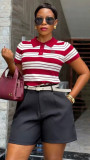 Women Summer Polo Color Block Top and Shorts Casual Two-Piece Set