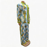 Plus Plus Size Women Autumn Long-Sleeved Checkered Print Shirt and Pants Two-Piece Set