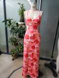 Women ruffled hollow-out backless dress
