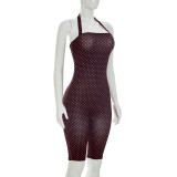 Women Spring Summer Polka Dot Sleeveless Halter Neck Cropped Jumpsuit