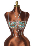 Women Beaded Bra Chain Multi-Color Body Chain Top
