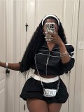 Women Sexy Long Sleeve Zipper Color Block Top Jacket