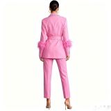 Women spring summer blazer and wide-leg Pant two-piece set