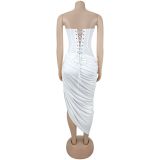 Women Sexy Off-Shoulder Strapless Pleated Bodycon Dress