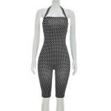 Women Spring Summer Polka Dot Sleeveless Halter Neck Cropped Jumpsuit
