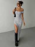 Women summer off-shoulder striped white Strapless dress