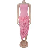 Women Sexy Off-Shoulder Strapless Pleated Bodycon Dress