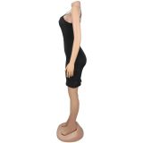 Women Sexy Mesh Print Beaded Dress