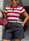 Women Summer Polo Color Block Top and Shorts Casual Two-Piece Set