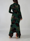 Women Autumn/Winter Camouflage Print Long Sleeve Knitting Fishtail Bodycon Dress