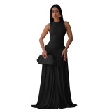 Women Elegant Round Neck Sleeveless Dress