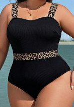 Plus Size Women Sexy Leopard Print Patchwork Halter One-Piece Swimwear Plus Size Women Sexy Leopard Print Patchwork Halter One-Piece Swimwear