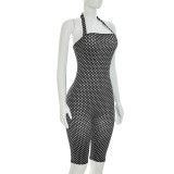 Women Spring Summer Polka Dot Sleeveless Halter Neck Cropped Jumpsuit