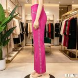 Women Casual rhinestone bell bottom wide-leg Pant