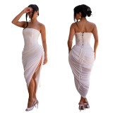 Women Sexy Off-Shoulder Strapless Pleated Bodycon Dress