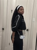 Women Sexy Long Sleeve Zipper Color Block Top Jacket