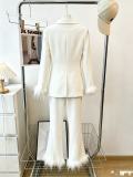 Women pink feather blazer and pant two-piece set