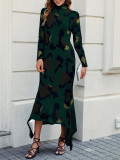 Women Autumn/Winter Camouflage Print Long Sleeve Knitting Fishtail Bodycon Dress