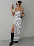 Women summer off-shoulder striped white Strapless dress