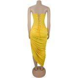 Women Sexy Off-Shoulder Strapless Pleated Bodycon Dress