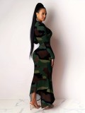 Women Autumn/Winter Camouflage Print Long Sleeve Knitting Fishtail Bodycon Dress