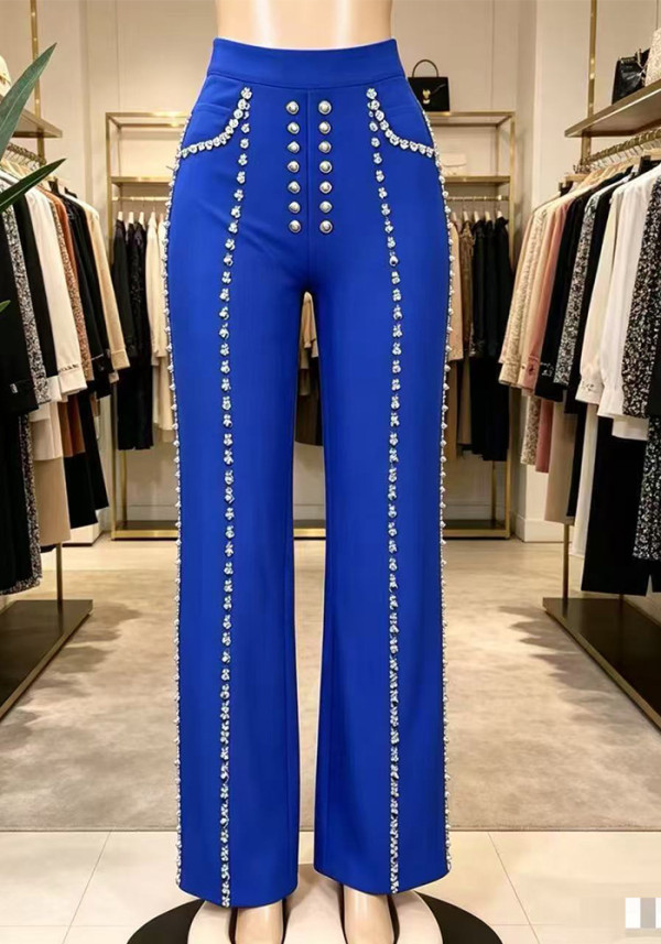 Women Casual rhinestone bell bottom wide-leg Pant
