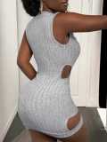 Women round neck irregular patch sexy mini dress