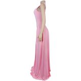 Women Elegant Round Neck Sleeveless Dress