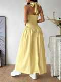 Women summer Halter Neck V Neck Backless ruffled sexy dress