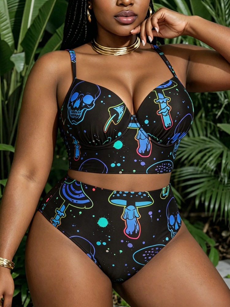 Plus Size Printed Two-Piece Bikini Swimsuit