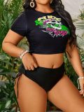 Plus Size Women Printed Short-Sleeve Swimwear
