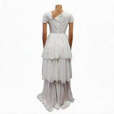 Women summer short-sleeved cascading ruffles dress evening dress