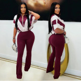Women Casual Short-Sleeve Top and Pants Two-Piece Set