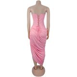 Women Sexy Off-Shoulder Strapless Pleated Bodycon Dress