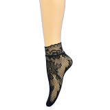 Women lace-trimmed colored ankle stockings with rose flowers