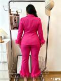 Women pink feather blazer and pant two-piece set