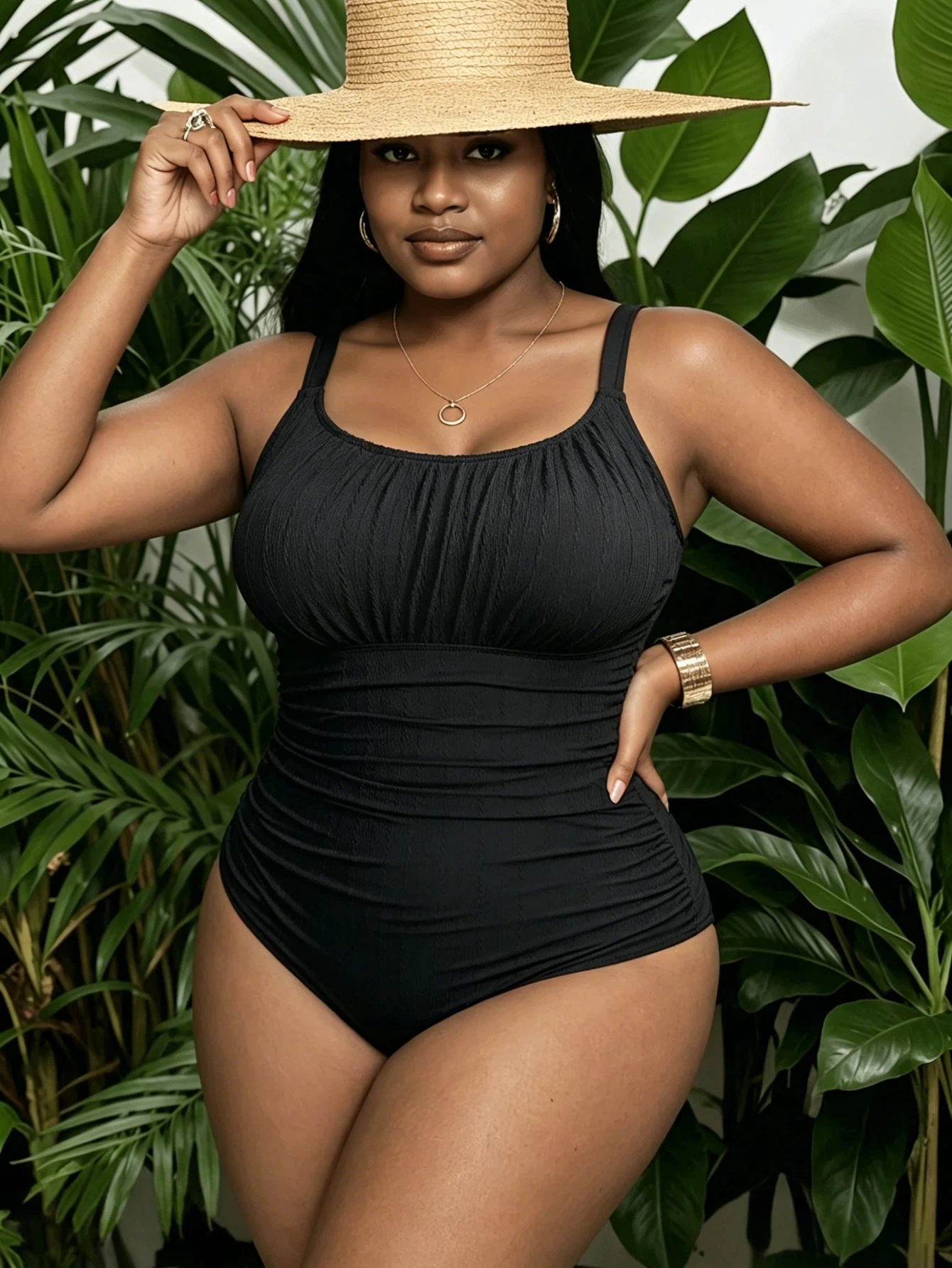Plus Size Pleated One-Piece Swimsuit