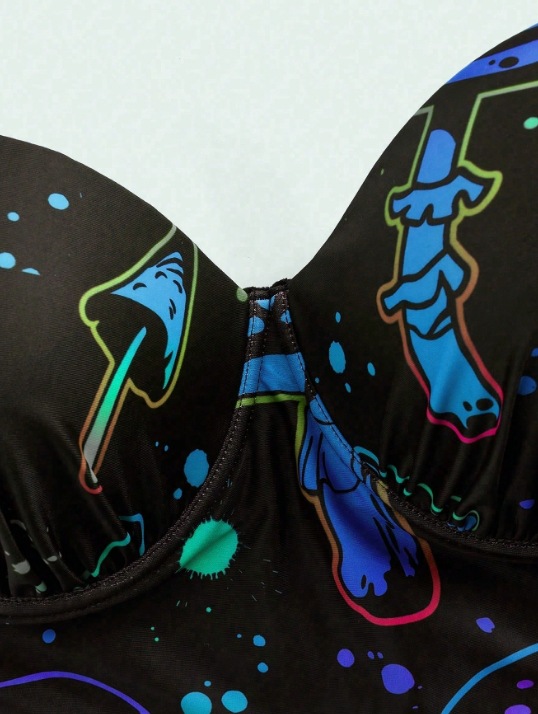 Plus Size Printed Two-Piece Bikini Swimsuit