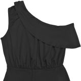 Women Elegant Slash Shoulder Belt Jumpsuit