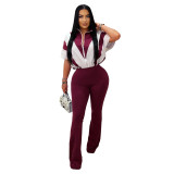 Women Casual Short-Sleeve Top and Pants Two-Piece Set