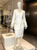 Women white V-neck blazer and skirt two-piece set